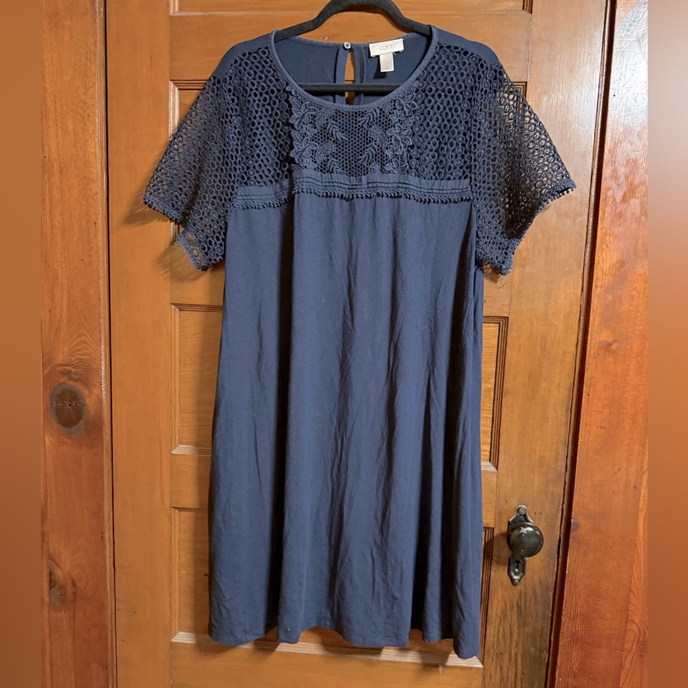 Loft XL jersey swing dress crochet lace Short Sleeve